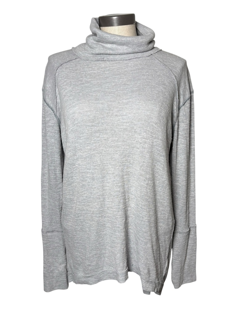 We The Free Free People Oversized Turtleneck Split Back Gray Top M Pullover